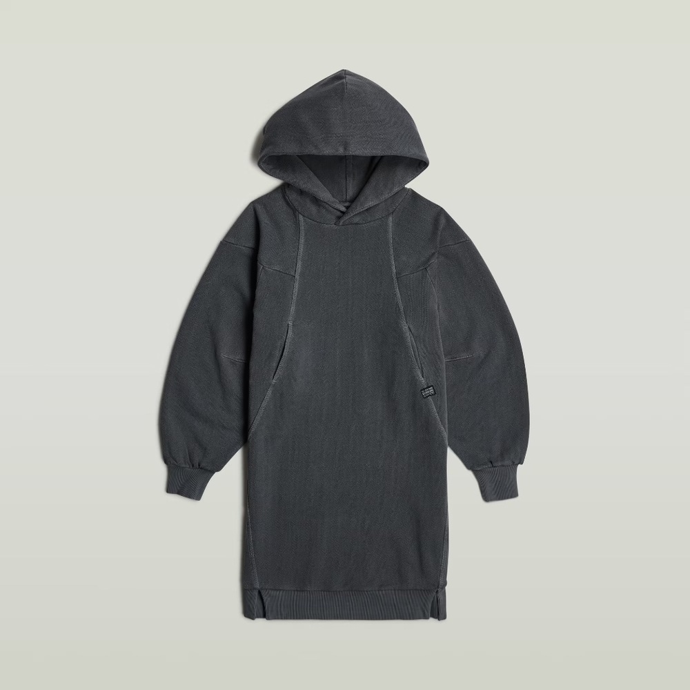 SOLD**G-Star RAW Hooded Sweatshirt Dress NWT Overdyed Black Terry Size L - Picture 4 of 9